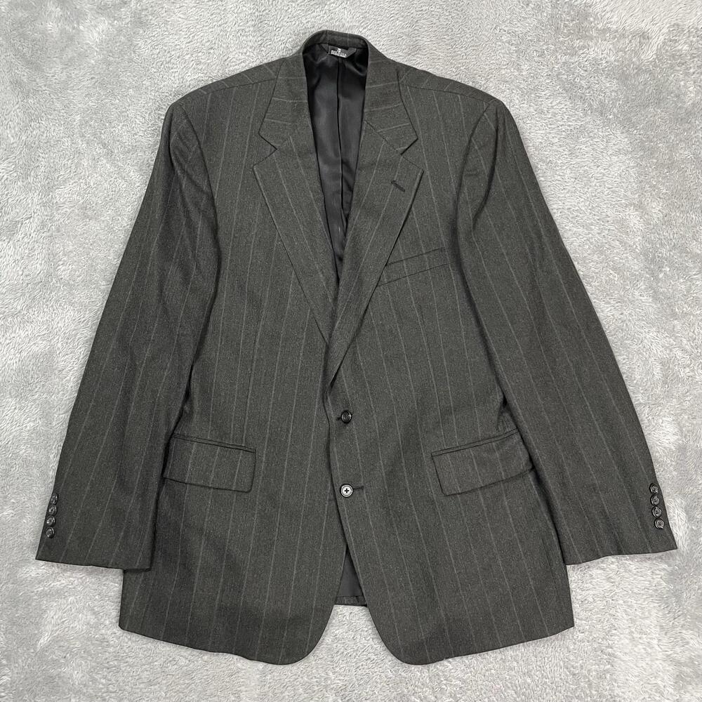 Polo University Club Suit Jacket Mens 42R* Gray Pinstripe 100% Wool USA 2 Button